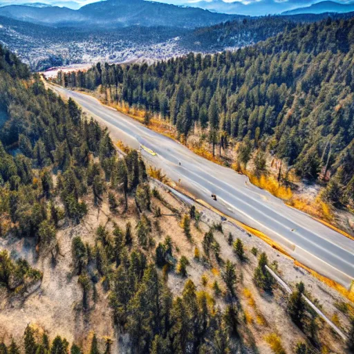 Image similar to Tilt shift photography, Big Bear Lake California, Ariel drone shot, Battlefield, war-torn landscape, fire, USAF Bombers, military, Battlezone