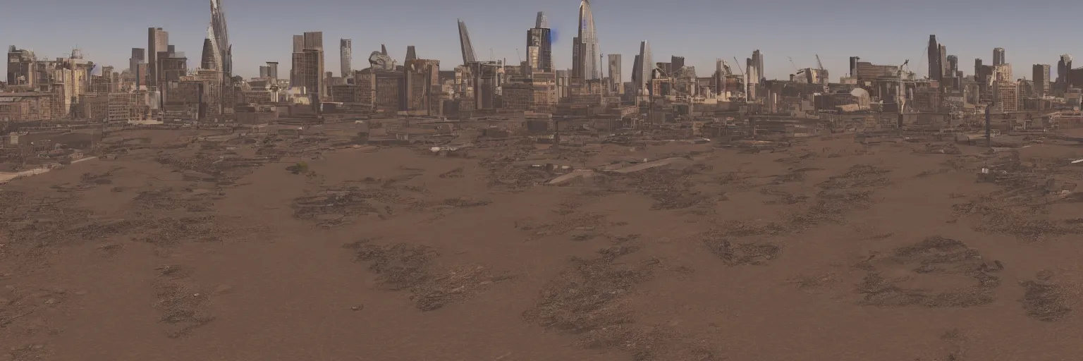 Prompt: london in a drought, covered with sand and corroding buildings, 4k, unreal 5