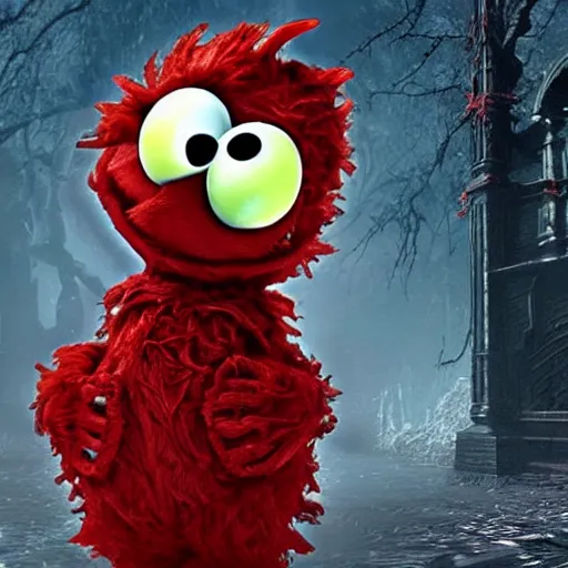 Image similar to Elmo as a Bloodborne boss