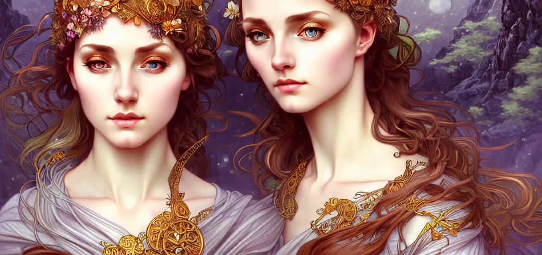 Image similar to beautiful nordic goddess, beautiful detailed eyes, cute, fantasy, intricate, elegant, highly detailed, digital painting, 4 k, hdr, concept art, detailed jewelry, smooth, sharp focus, illustration, art by artgerm, da vinci and alphonse mucha