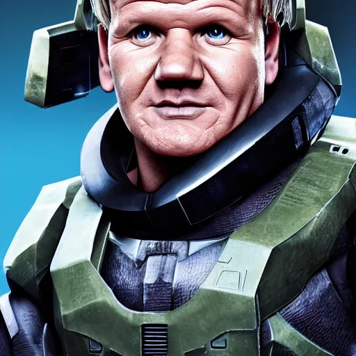 Prompt: gordon ramsay as master chief from halo, unreal engine, 4 k