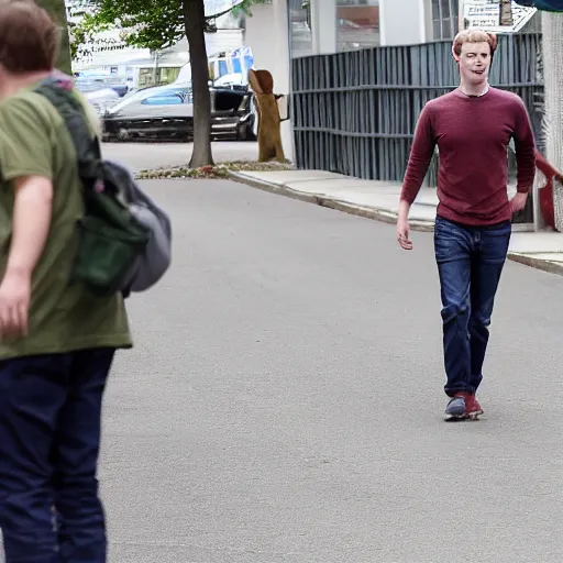 Prompt: Mark Zuckerberg crawling to the dollar store