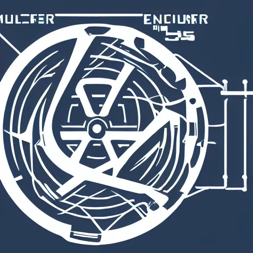 Image similar to a logo of company which produces nuclear engines for cyborgs, year 3 0 4 6, brutalism, volume and symmetry