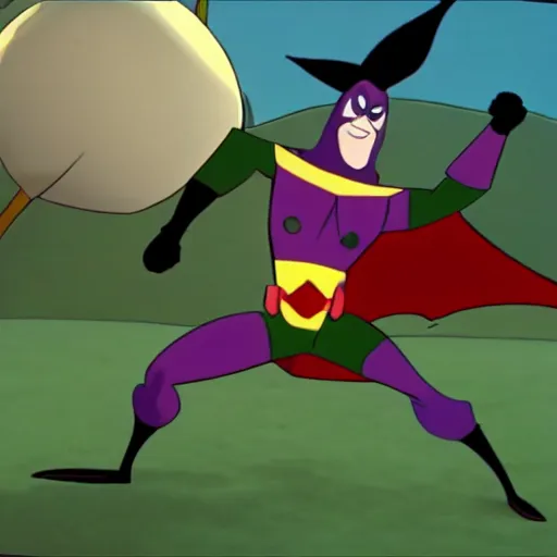 Prompt: A female Robin fights The Joker. Warner Brothers TAS animation.