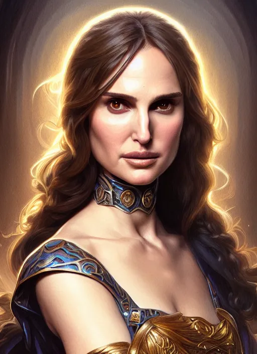 Image similar to portrait of he - woman, d & d, natalie portman! fantasy, intricate, elegant, highly detailed, digital painting, artstation, concept art, smooth, sharp focus, illustration, art by artgerm and greg rutkowski and alphonse mucha