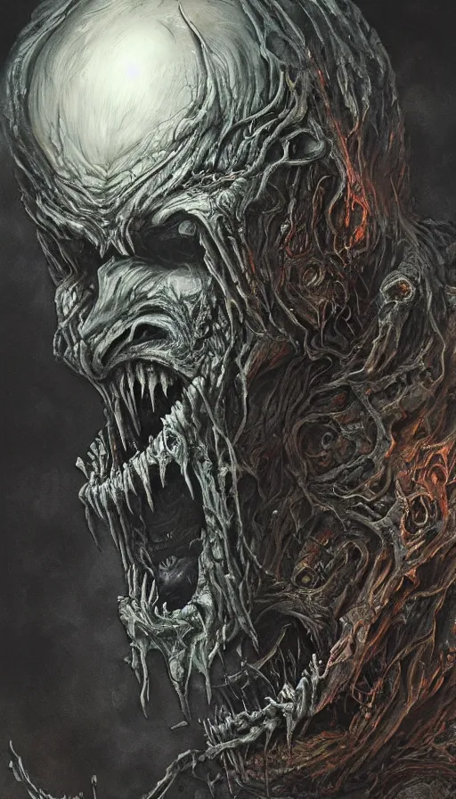 Image similar to Elden Ring and Doom themed painting of tormented undead hybrid, intricate artwork by Artgerm, Johnatan Wayshak, Zdizslaw Beksinski, Darius Zawadzki, H.R. Giger, Takato Yamamoto, masterpiece, very coherent artwork, cinematic, high detail, octane render, unreal engine, 8k, High contrast, golden ratio, trending on cgsociety, ultra high quality model, production quality cinema model