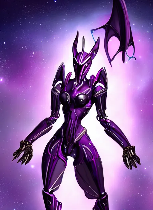 Image similar to cinematic body shot, galactic sized goddess, proportional stunning beautiful hot female warframe, sleek mecha female dragon head, metal ears, led purple eyes, smooth fuschia skin, smooth silver armor, floating in space, holding a galaxy, epic proportions, epic size, epic scale, furry art, dragon art, giantess art, warframe fanart, furaffinity, octane