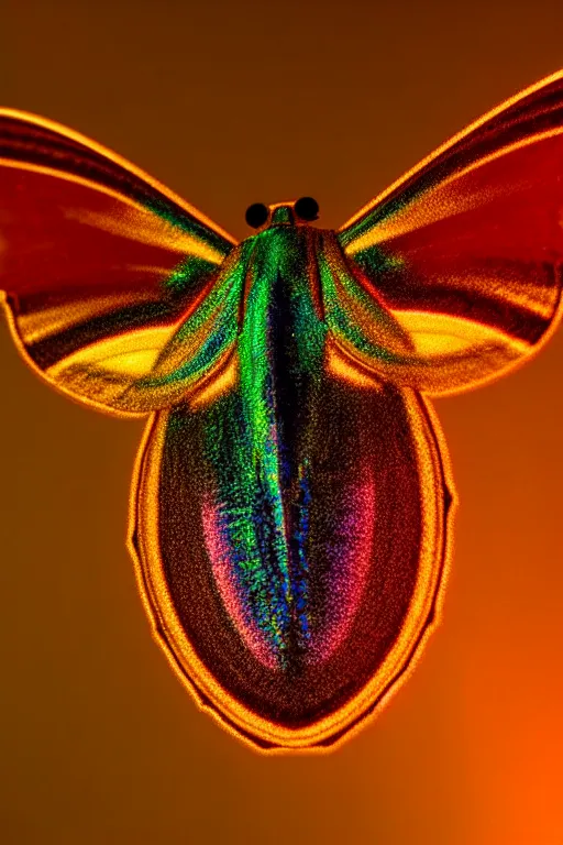 Image similar to high quality close-up photo iridescent moth! jeweled gorgeous! highly detailed david ligare elson peter cinematic neon lighting high quality low angle hd 8k sharp shallow depth of field