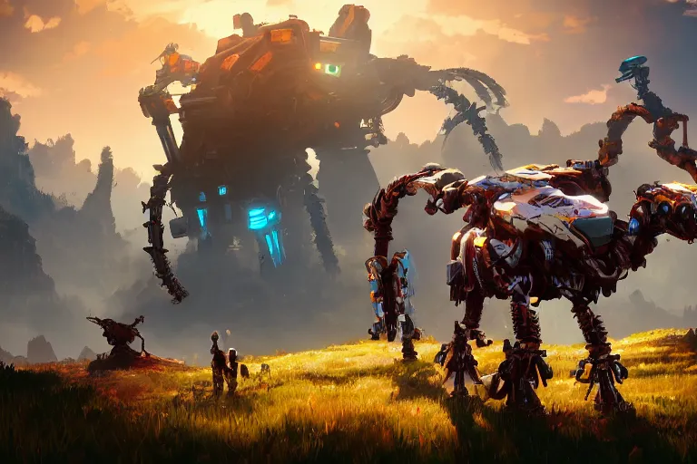 Image similar to grazer machine mecanical creature robot of horizon forbidden west horizon zero dawn bioluminiscence global illumination ray tracing hdr fanart arstation by ian pesty and alena aenami artworks in 4 k