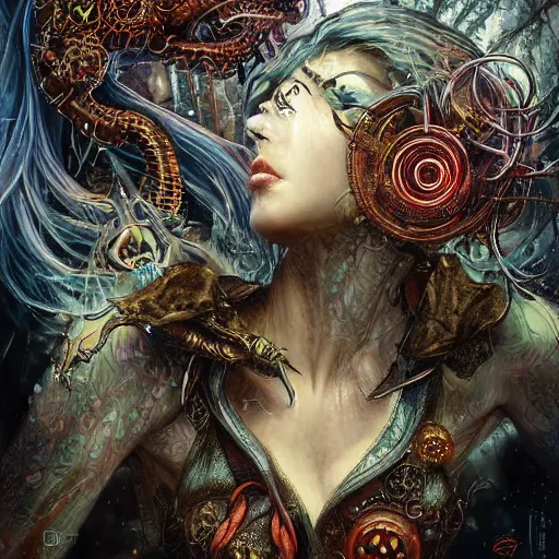 Image similar to cybernetic demon dreaming, lsd, circuitry, intricate detail, royo, whealan, hd,