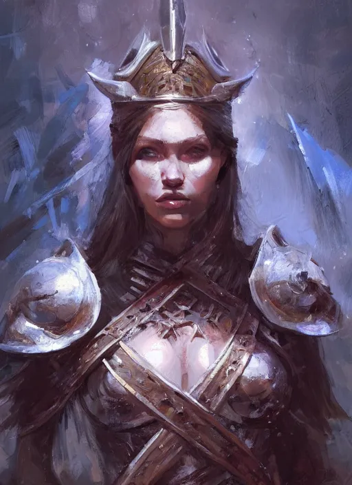 Image similar to Oil painting of a female human warrior, portrait, D&D, Magic The Gathering, by Craig Mullins, Nekro, Victo Ngai, centered, symmetrical, 8k, sharp focus