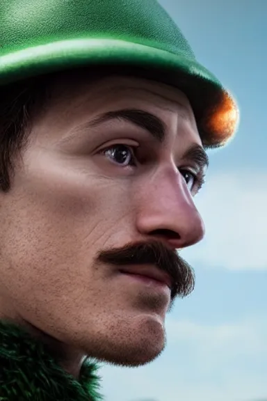 Image similar to very very intricate photorealistic photo of a realistic human version of luigi wearing his hat in an episode of game of thrones, photo is in focus with detailed atmospheric lighting, award - winning details