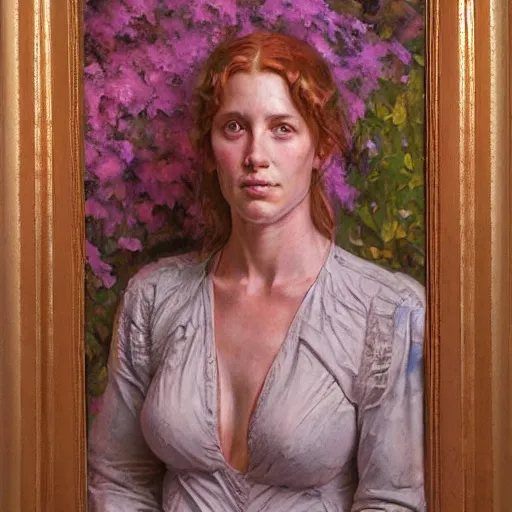 Image similar to portrait of a delicate female survivor, by donato giancola.