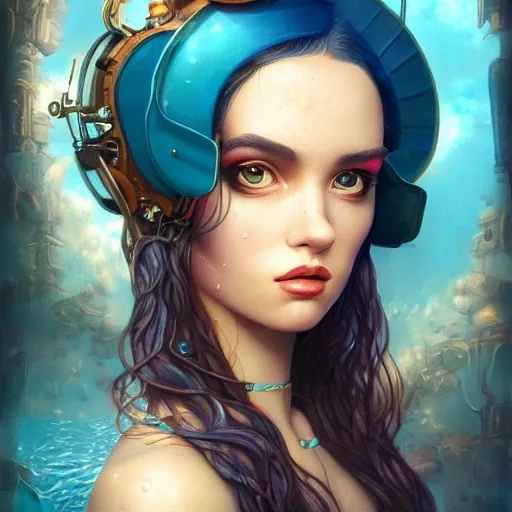 Image similar to lofi underwater steampunk portrait, Pixar style, by Tristan Eaton Stanley Artgerm and Tom Bagshaw.