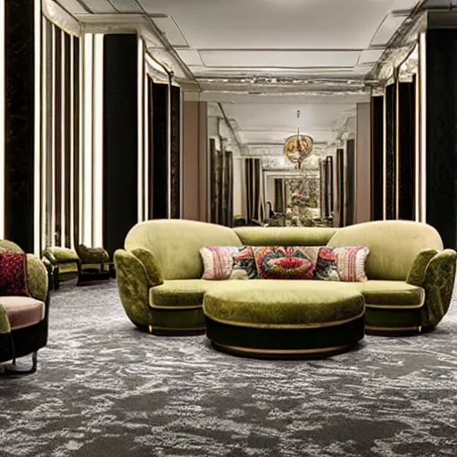 Image similar to critically acclaimed furniture design collection by gucci in a showroom