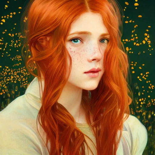 portrait of a red haired girl, long hair, green eyes, | Stable Diffusion |  OpenArt