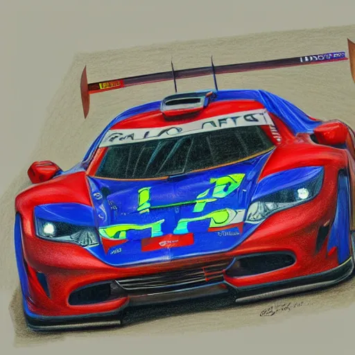 Prompt: Colored pencil art on paper, Race Car, highly detailed, artstation, MasterPiece, Award-Winning, Caran d'Ache Luminance