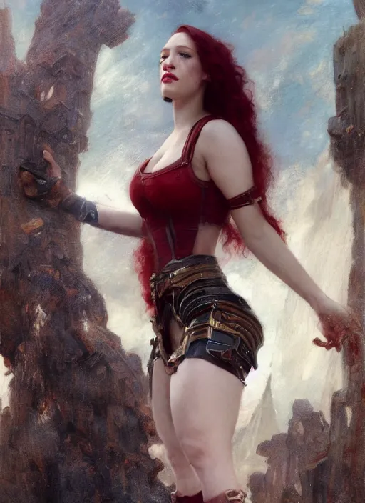 Prompt: short muscular kat dennings whith short, red hair by gaston bussiere, bayard wu, greg rutkowski, giger, maxim verehin, greg rutkowski, masterpiece, sharp focus, cinematic lightning