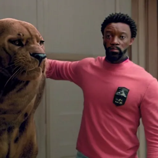 Image similar to a still of from the movie turner & hooch crossover with the movie the black panther