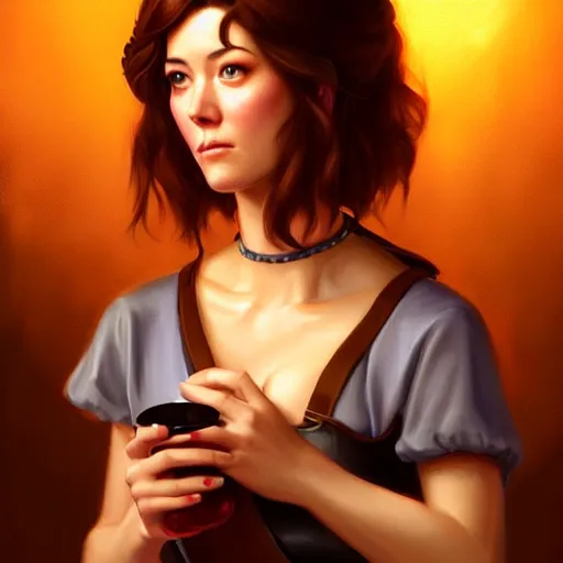Image similar to a portrait digital painting of mary elizabeth winstead as a medieval bar maid in a tavern at night. painted by artgerm, ross tran.
