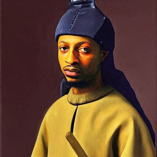 Image similar to a painting of 2 1 savage in knights armor by vermeer