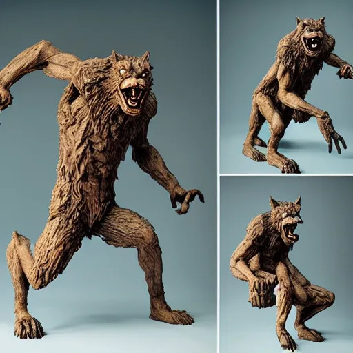 Prompt: leaping werewolf clay sculpture, by anna podedworna and ellen jewett, artstation