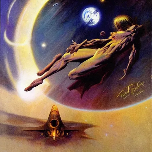 Image similar to Liminal space in outer space by Frank Frazetta