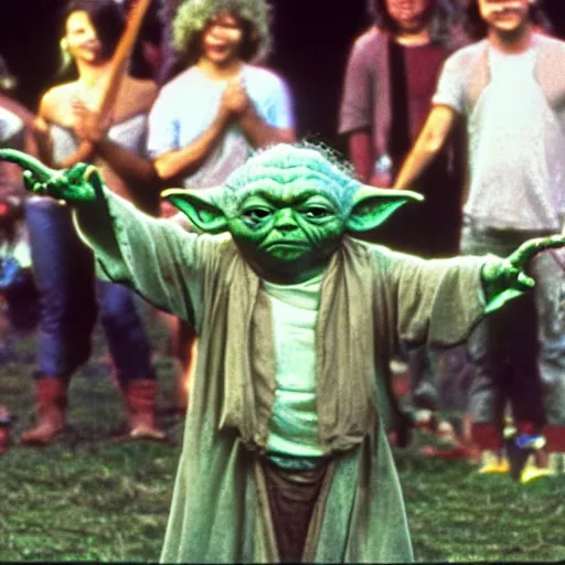 Image similar to yoda performing at woodstock