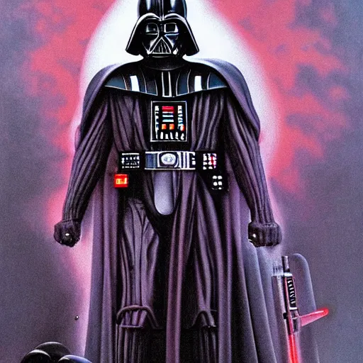 Prompt: darth vader in hell by wayne barlowe