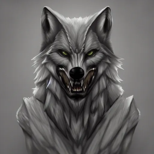 Prompt: an anthropomorphic wolf, trending on artstation