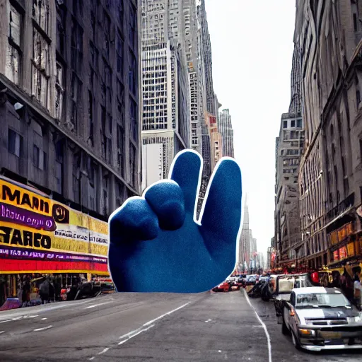 Image similar to a giant hand appear from street of new york