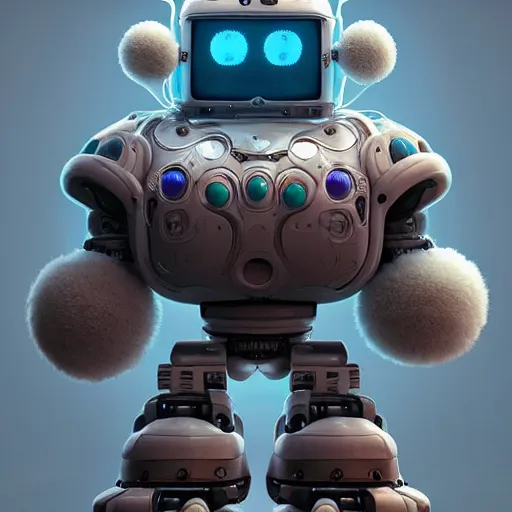 Image similar to fluffy robot character :: by beeple and James Gilleard and Justin Gerard :: ornate, dynamic, particulate, intricate, elegant, highly detailed, centered, artstation, smooth, sharp focus, octane render, 3d