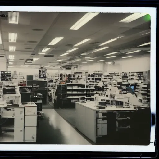 Image similar to electronics department in 1990. As described by William Gibson. Polaroid