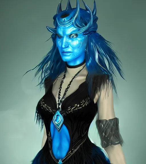 Image similar to the sorceress of blue diamonds from skyrim, pixiv, trendin on artstation