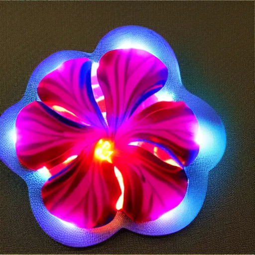 Prompt: mechanical, cybertronic, led hibiscus flower, glowing