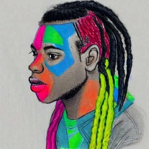 Prompt: a black boy with colored dread hair, sketch style