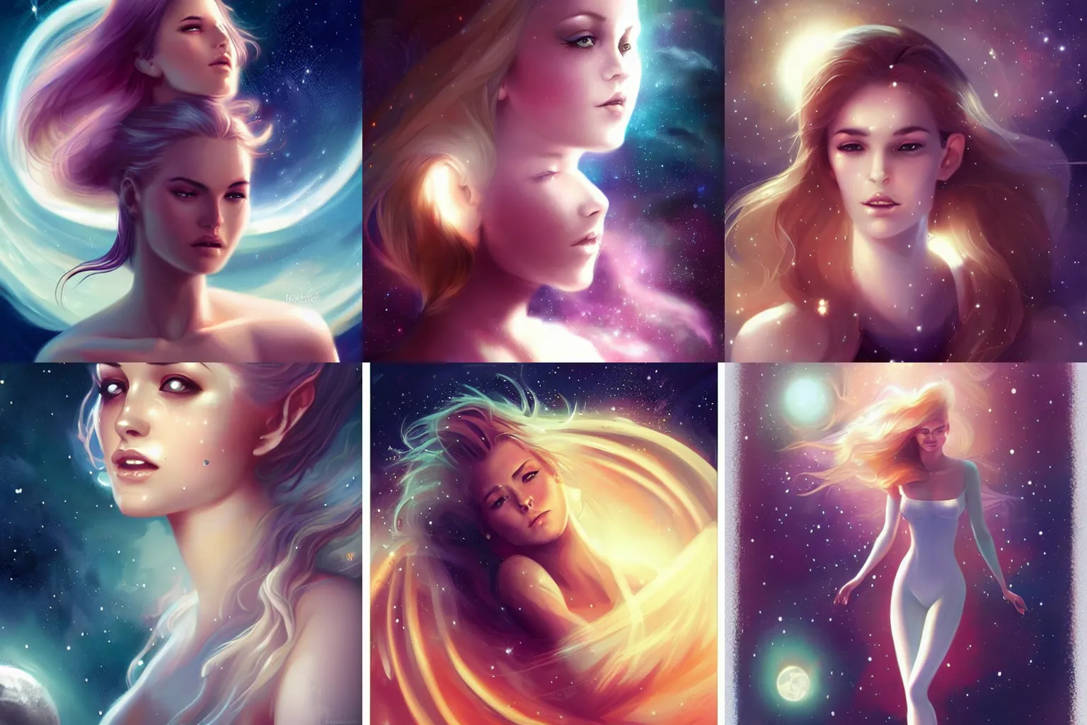 Prompt: beautiful woman floating in space, highly detailed, Charlie Bowater character art,