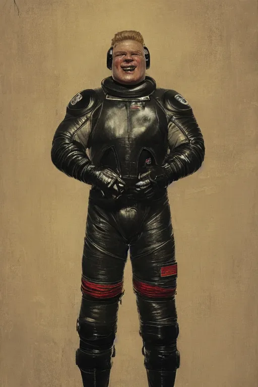 Prompt: upper body portrait of brock lesnar wearing leather spacesuit in victorian living room, illustration by norman rockwell, jacob collins, artstation character art, greg rutkowski