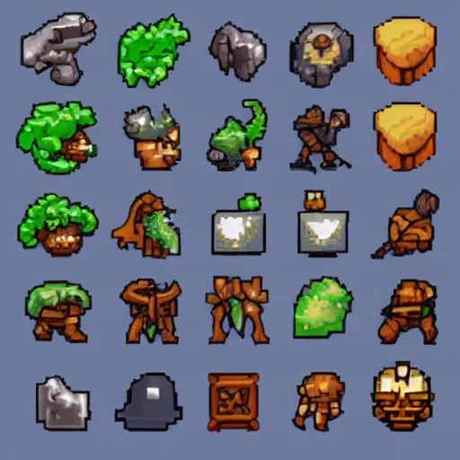 Image similar to set of 4 8 x 4 8 pixel wide fantasy icons for a roleplaying videogame