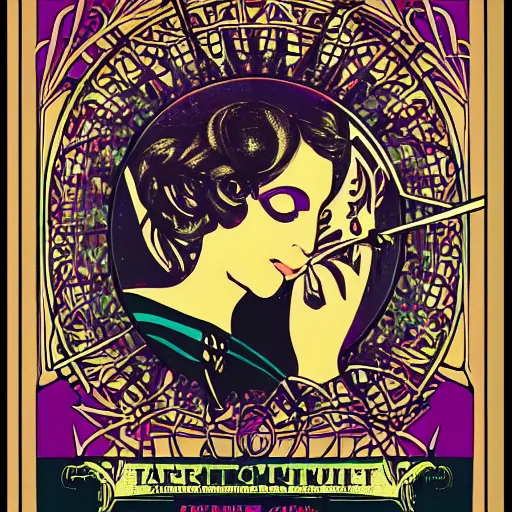 Image similar to art nouveau concert poster, 8 0 s, techno, house music