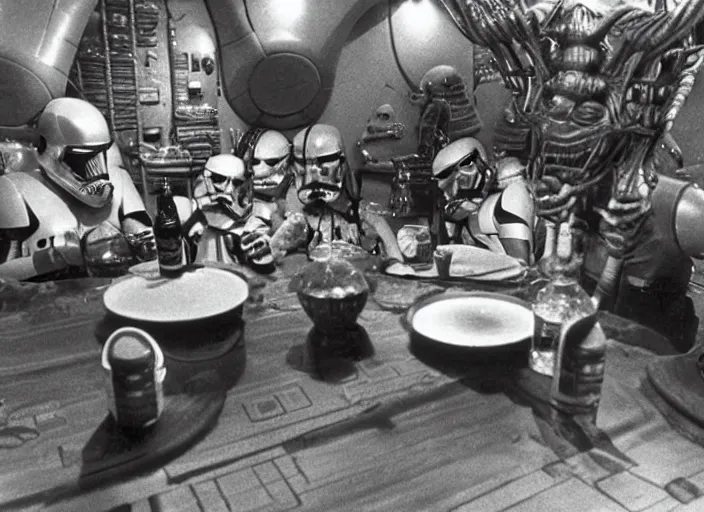 Image similar to still of some aliens having a drink in the Cantina in Star Wars (1977).