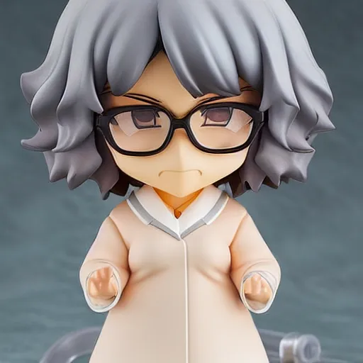 Prompt: nendoroid of an old woman with gray curly hair and glasses