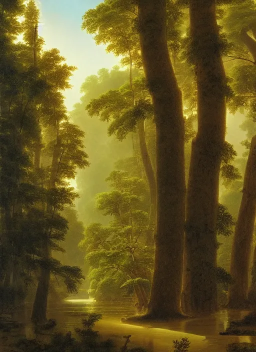 Image similar to a forest with extremely thin tall trees, magically dense, calm serene atmosphere, by asher brown durand, by yoshitaka amano