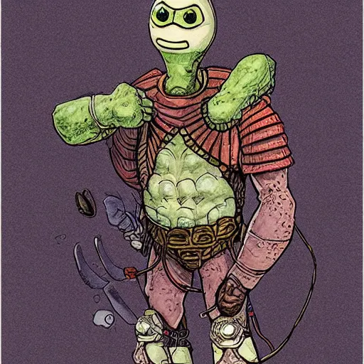 Prompt: anthropomorphic turtle hero by q hayashida