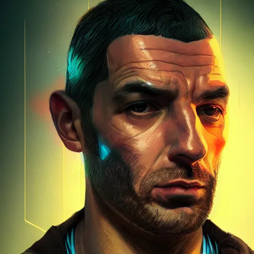 Prompt: beautiful portrait of a niko bellic, art by wlop and artgerm and liam wong, cyberpunk, neon, intricate details, trending on artstation, sharp focus, caustics, octane render, radiant light, 4 k