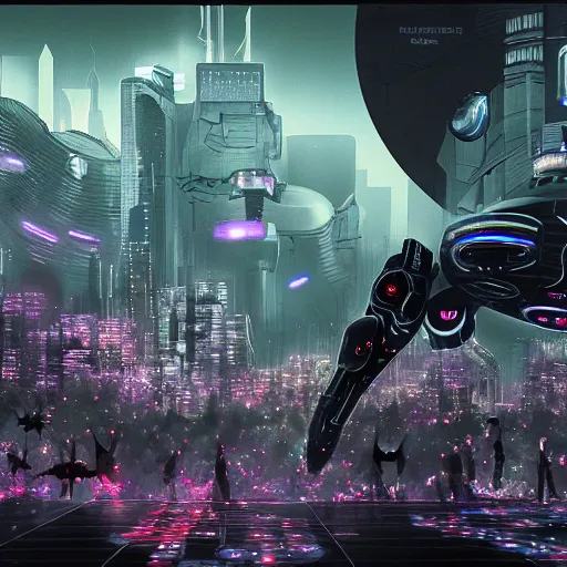 Image similar to a swarm of black nanobots, Cyberpunk, Sci-fi Art