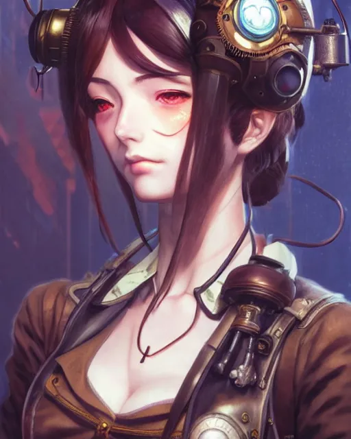 Image similar to portrait Anime Girl steampunk, pretty face, realistic shaded, fine details. Bioshock steampunk realistic shaded lighting by katsuhiro otomo ghost-in-the-shell, magali villeneuve, artgerm, rutkowski Jeremy Lipkin and Giuseppe Dangelico Pino and Michael Garmash and Rob Rey