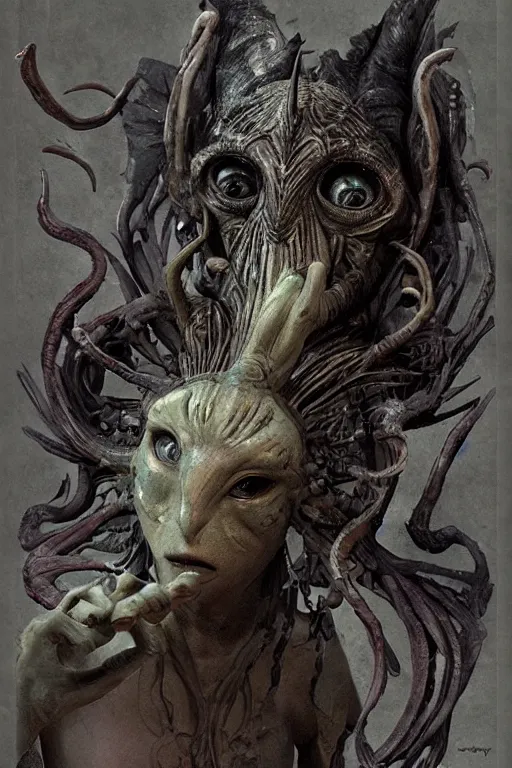 Image similar to beautiful siren, deceptive monster, creature concept art, weta studios, Guillermo Del Toro, pans labyrinth