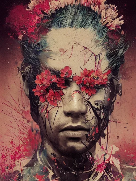 Prompt: art portrait of samurai with flowers for eyes,by tristan eaton,Stanley Artgermm,Tom Bagshaw,Greg Rutkowski,Carne Griffiths,trending on DeviantArt,face enhance,chillwave,minimalist,cybernetic, android, blade runner,full of colour,