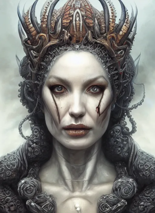 Image similar to a hyper detailed face portrait of the queen of blades, wounded face, diablo 4 lilith, sideshow figurines, cthulu, by tom bagshaw, artgerm, dorian cleavenger, greg rutkowski, wlop, astri lohne, zdzisław beksinski trending on artstation